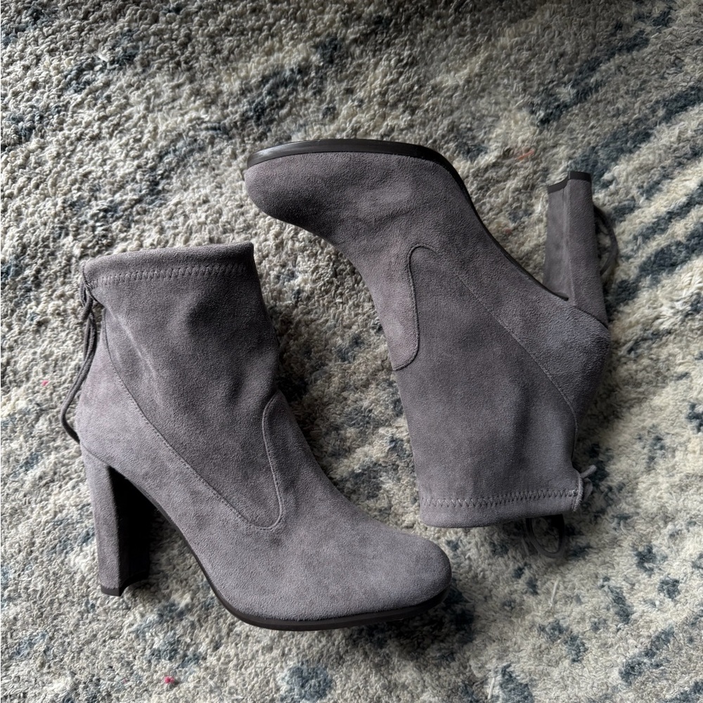 Stuart Weitzman Gray Suede High Block-Heel Ankle Boots